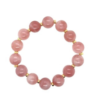 Beyond 12mm Rose Quartz Bead Bracelet in 18kt Yellow Gold