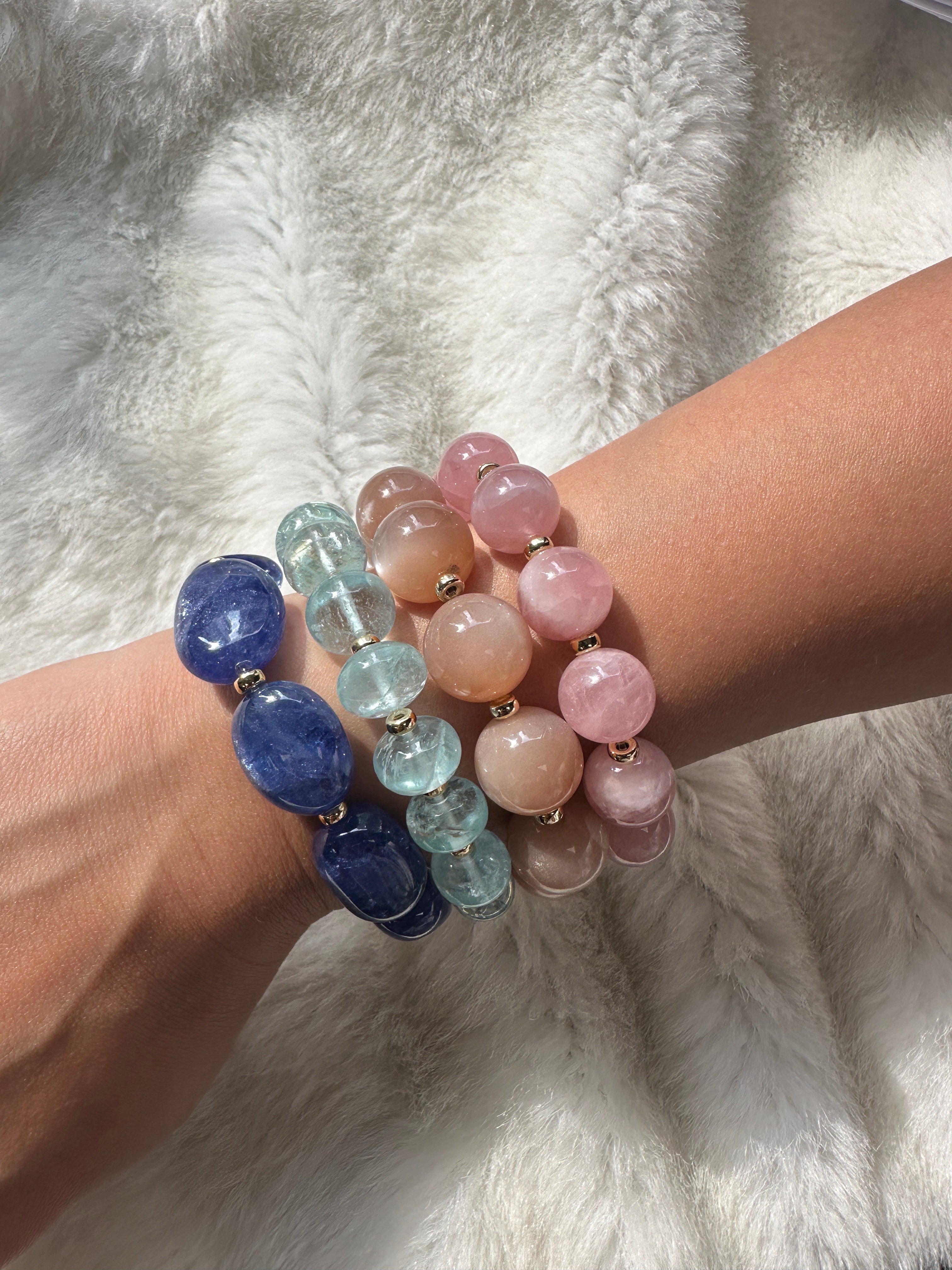 Beyond 12mm Rose Quartz Bead Bracelet in 18kt Yellow Gold