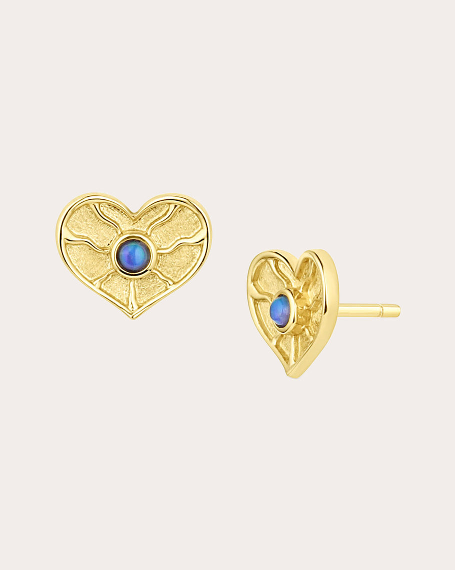 So Wavy 18K Gold Opal Heart Stud Earrings