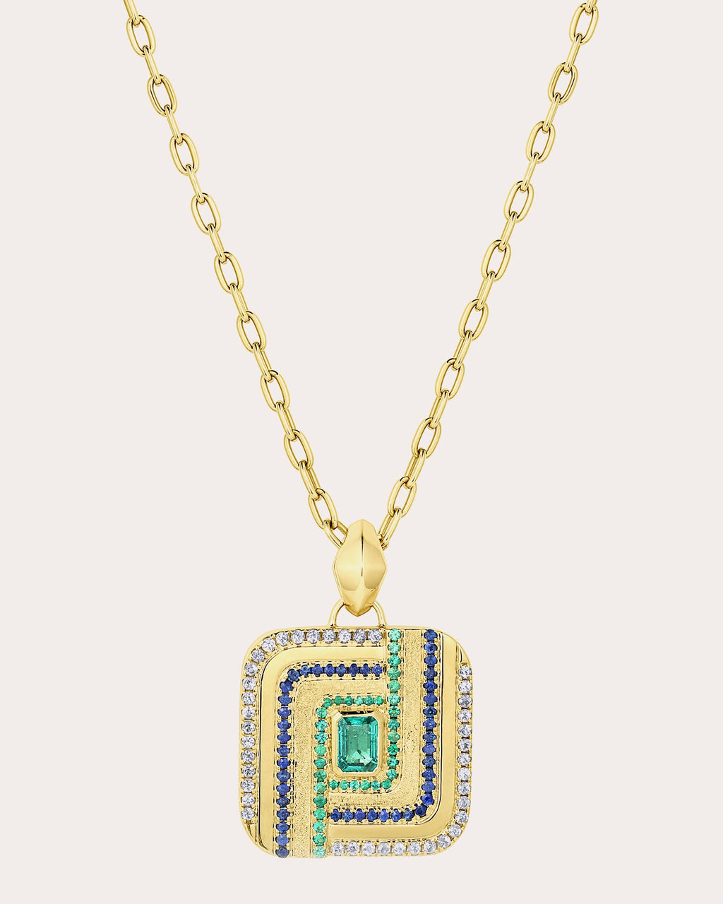 Emerald & Sapphire Color Wave Pendant Necklace