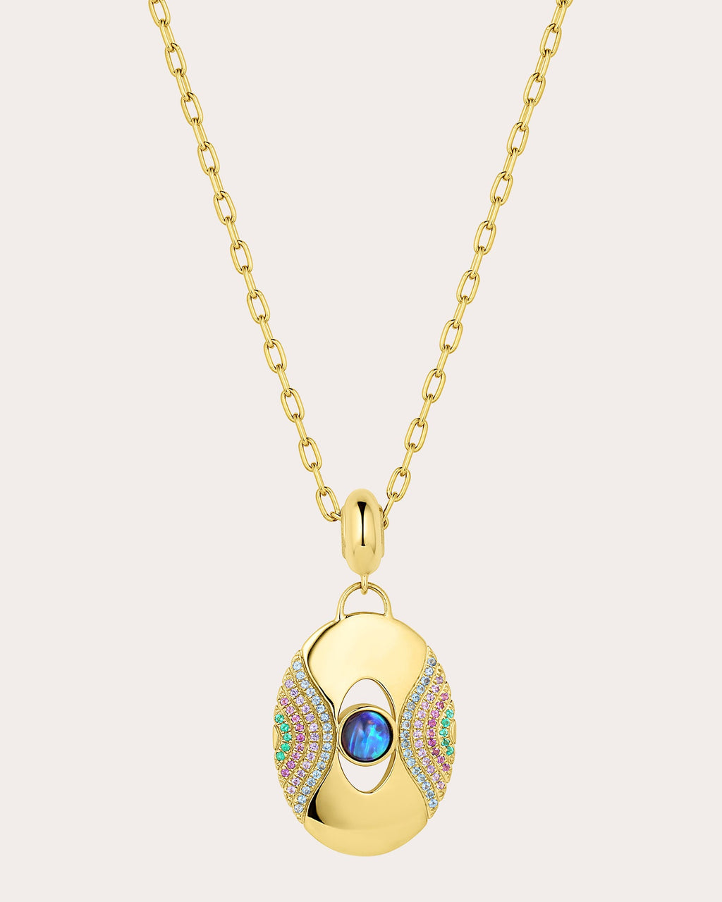 Opal Cabochon Color Wave Pendant Necklace