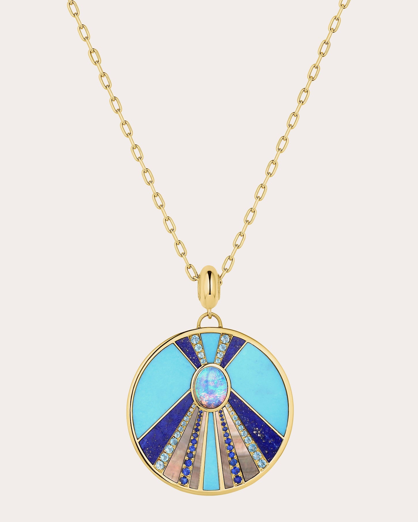 Opal & Lapis Lazuli Sun Stone Pendant Necklace