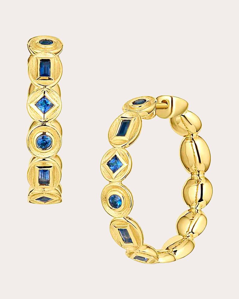 Blue Sapphire & 18k Gold Stardust Hoop Earrings