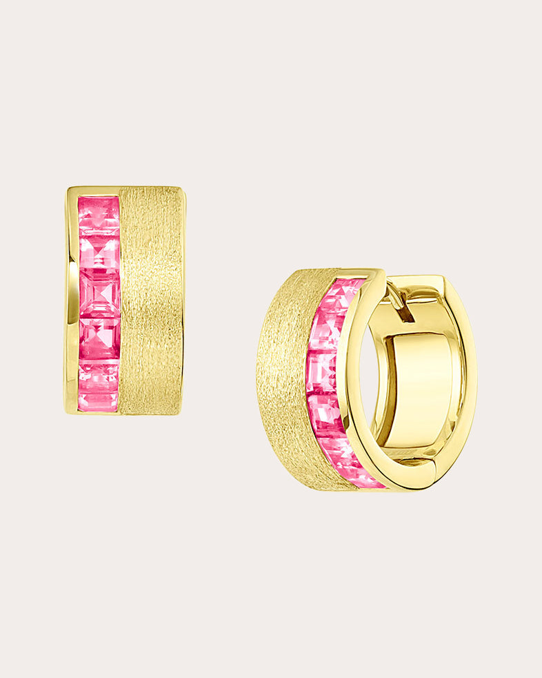 Pink Sapphire & 18k Gold Solara Huggie Earrings