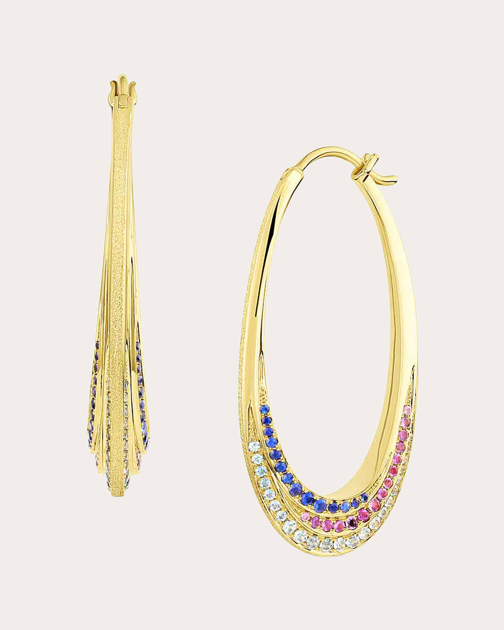 Sapphire & Amethyst Color Wave Hoop Earrings