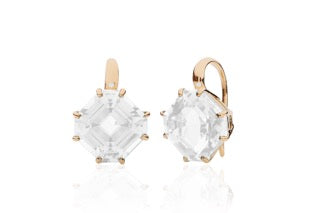 Gossip Moon Quartz Asscher Cut Earrings On French Wire in 18K Yellow Gold