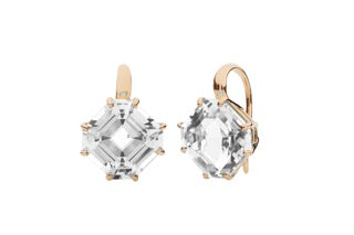 Gossip Rock Crystal Asscher Cut Earrings On French Wire in 18K Yellow Gold