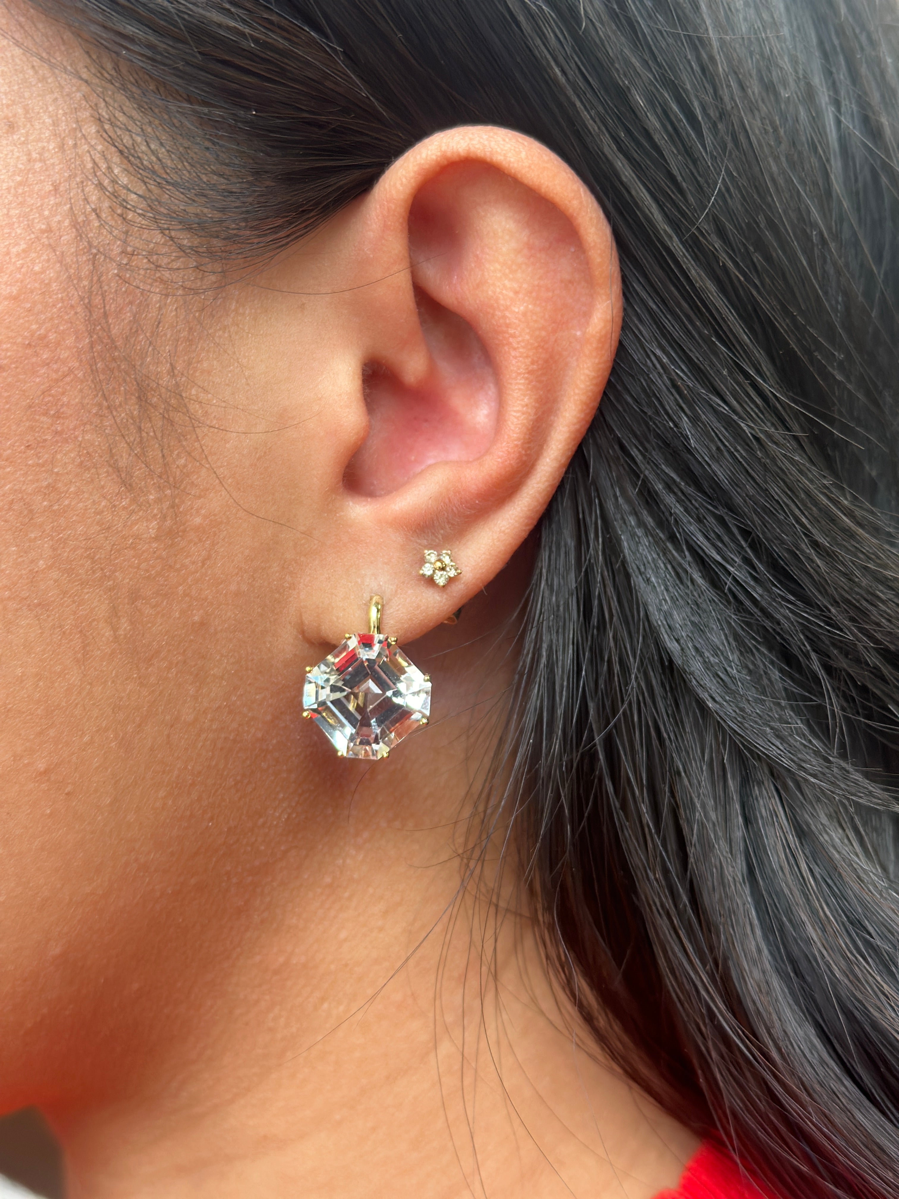 Gossip Rock Crystal Asscher Cut Earrings On French Wire in 18K Yellow Gold