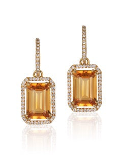 Gossip Citrine Emerald Cut Diamond Hoop Earrings in 18K Yellow Gold