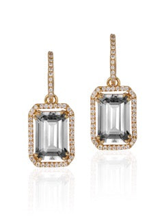 Gossip Rock Crystal Emerald Cut Diamond Hoop Earrings in 18K Yellow Gold