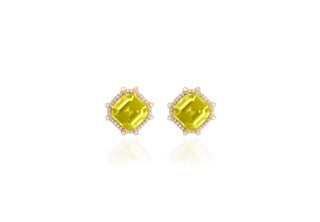 Gossip Lemon Quartz Asscher Cut Studs with Diamond in 18K Yellow Gold