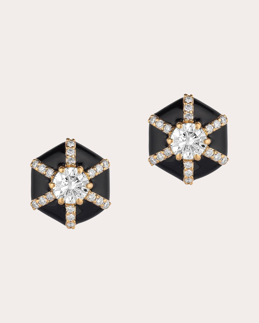 Diamond & Black Enamel Queen Stud Earrings