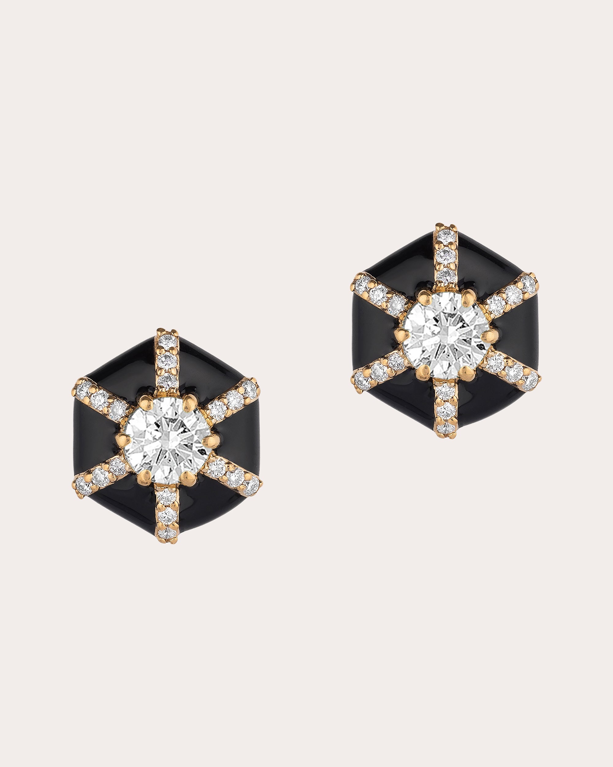 Diamond & Black Enamel Queen Stud Earrings