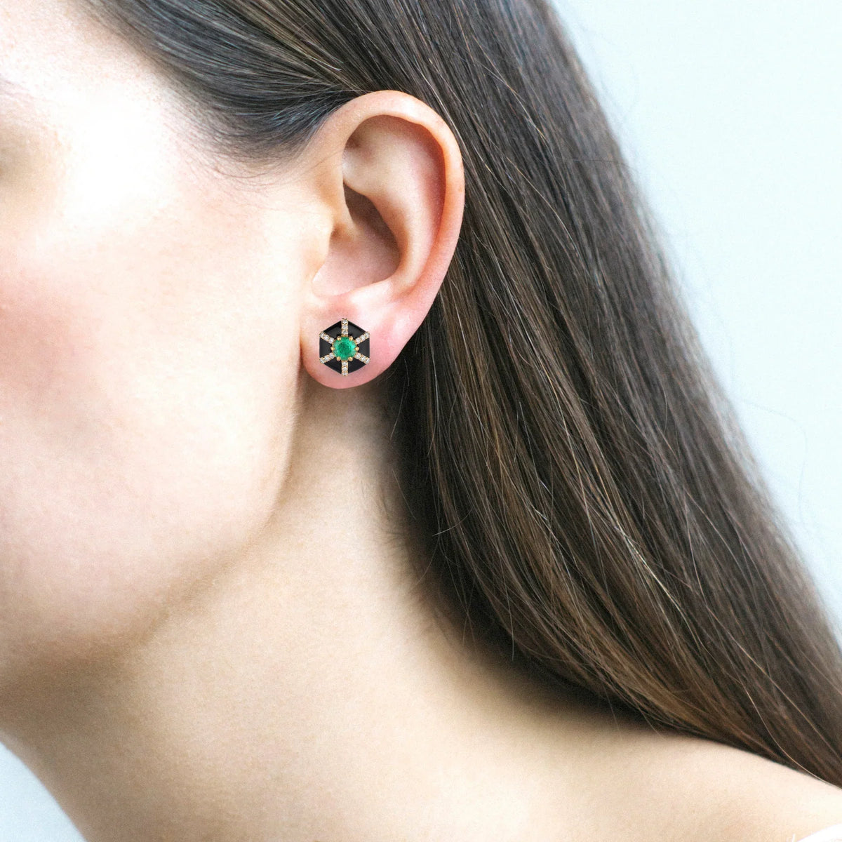 Diamond & Black Enamel Queen Stud Earrings