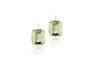 Gossip Prasiolite Cushion Cut Earrings On French Wire in 18K Yellow Gold