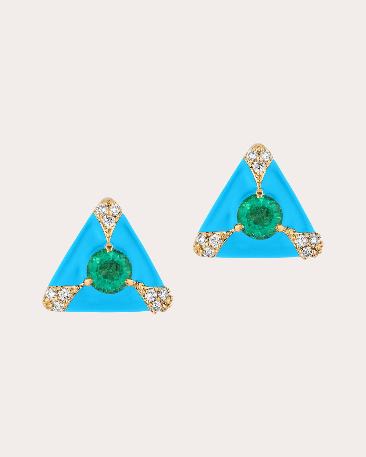 Diamond & Emerald Queen Triangular Stud Earrings