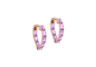 Gossip Lavender Amethyst Heart Hoop Earrings in 18K Rose Gold
