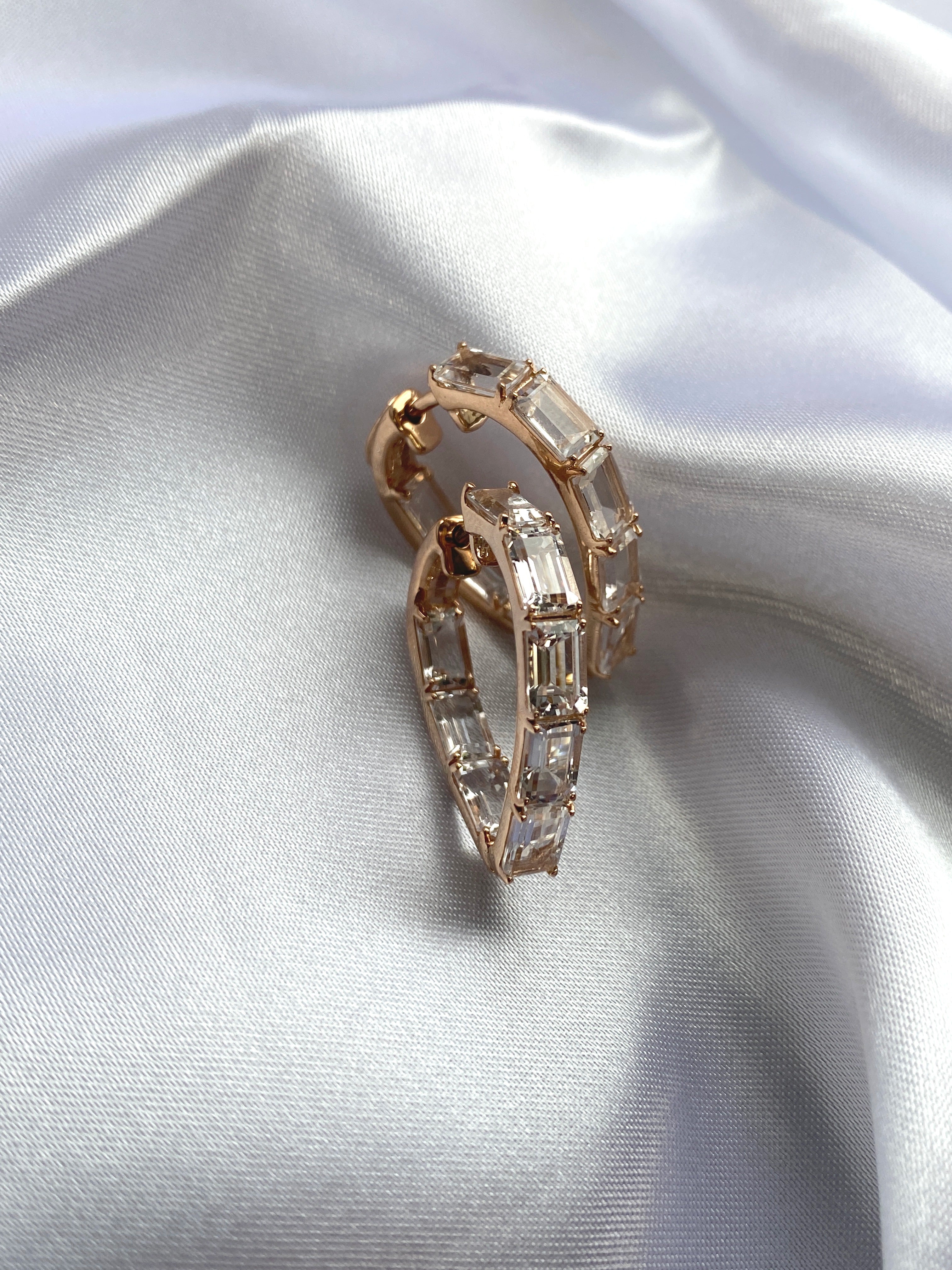 Gossip Rock Crystal Heart Hoop Earrings in 18K Yellow Gold