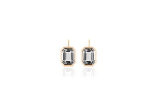 Manhattan Rock Crystal Emerald Cut Bezel Earring on Wire in 18K Yellow Gold