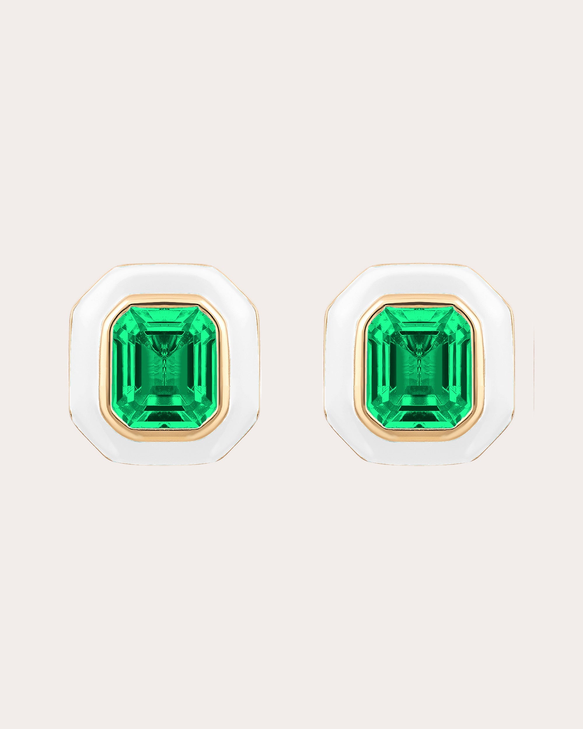 Limited Edition 18K Gold Enamel and Emerald Stud Earrings