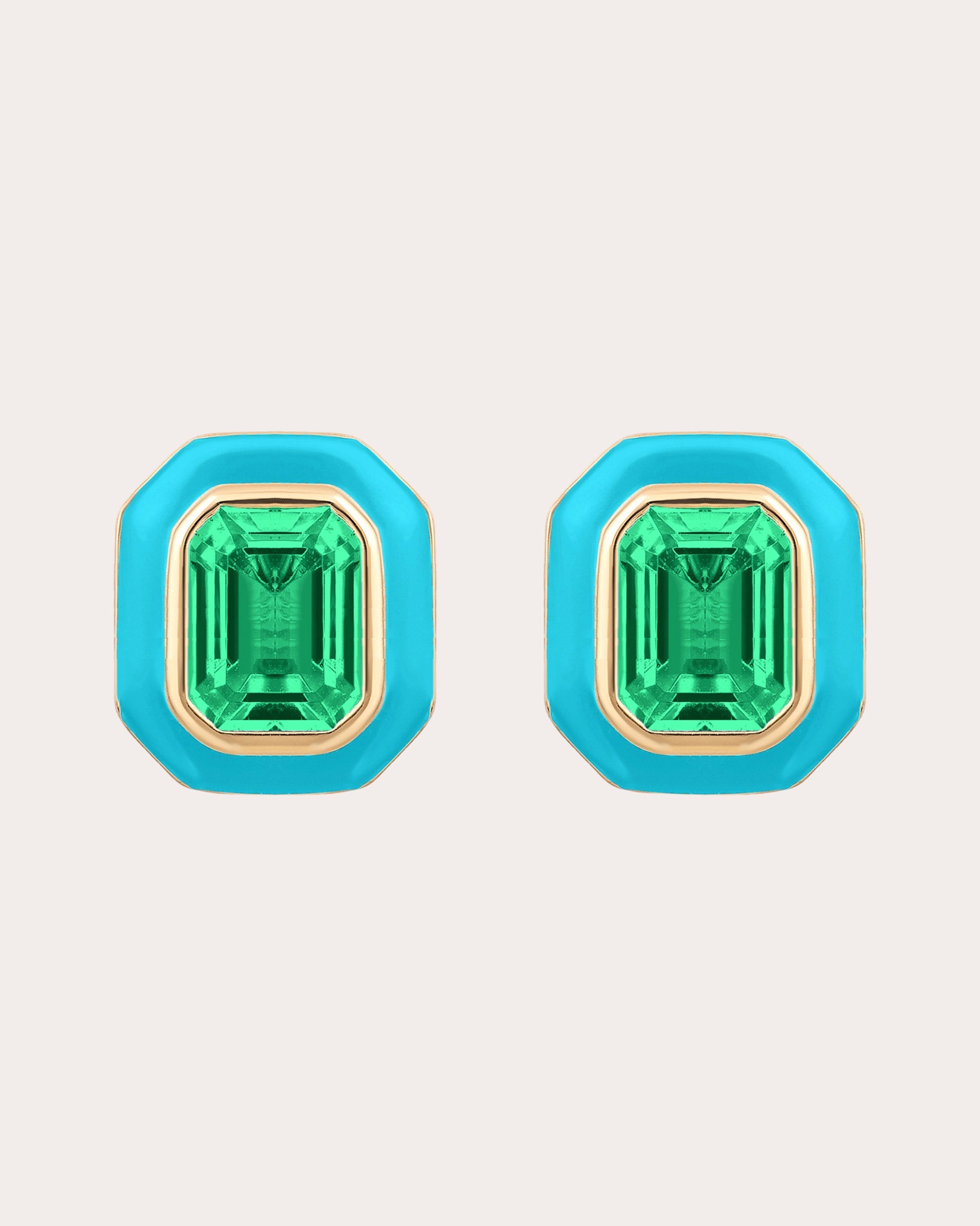 Limited Edition 18K Gold Enamel and Emerald Stud Earrings