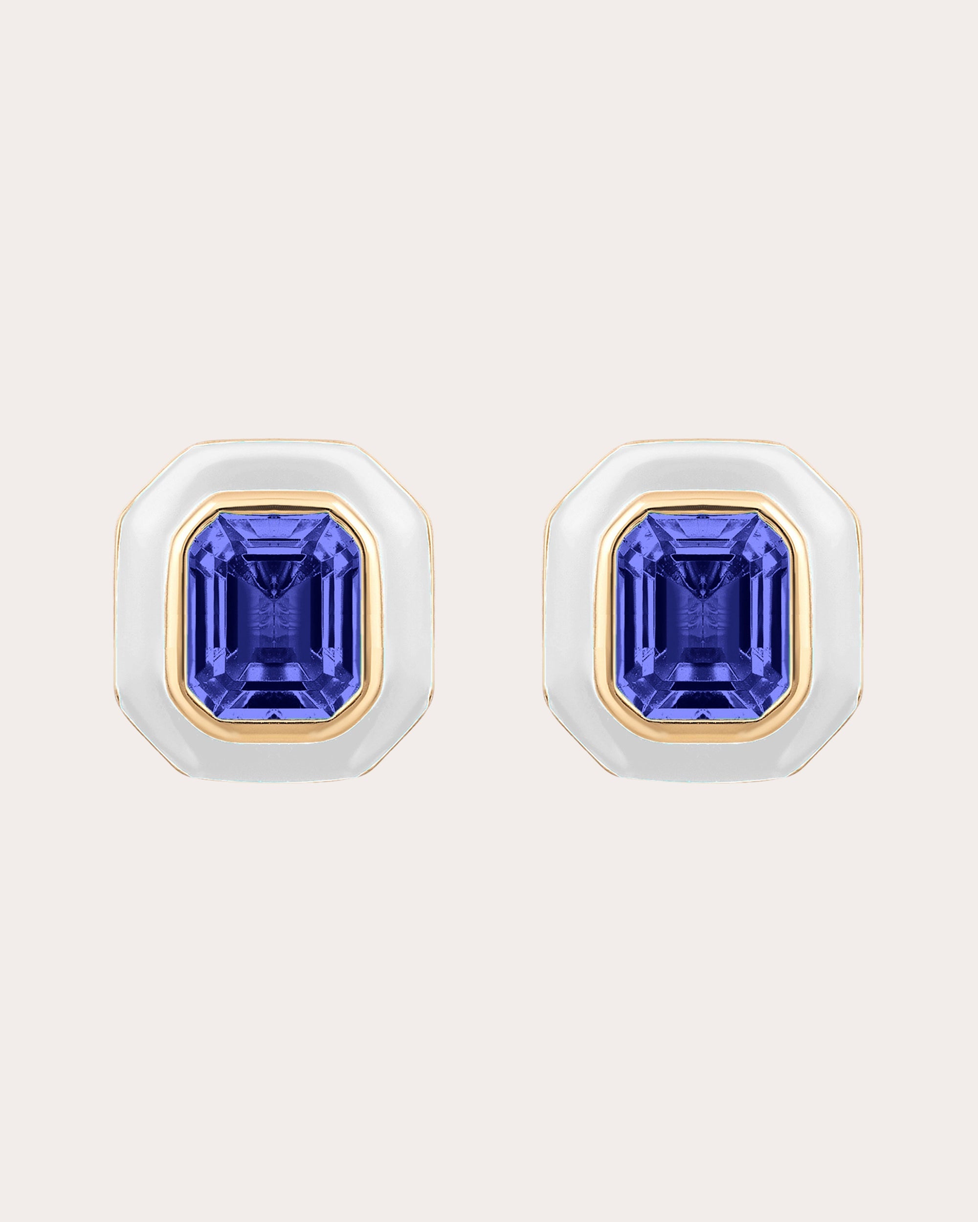 Queen 18K Gold Enamel and Tanzanite Stud Earrings