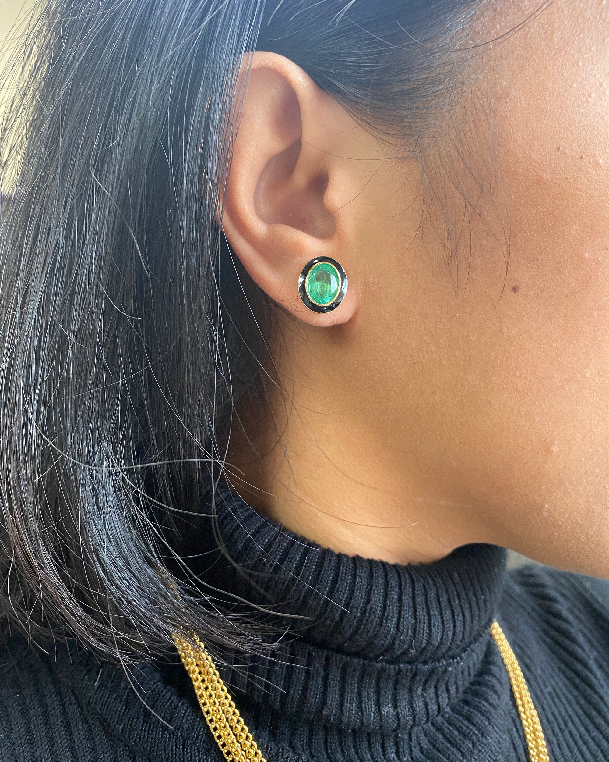 Emerald & 18k Gold Limited Edition Oval Stud Earrings