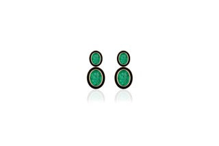 Limited Edition 2 Tier Emerald Oval Earrings with Black Enamel in 18K Yellow Gold