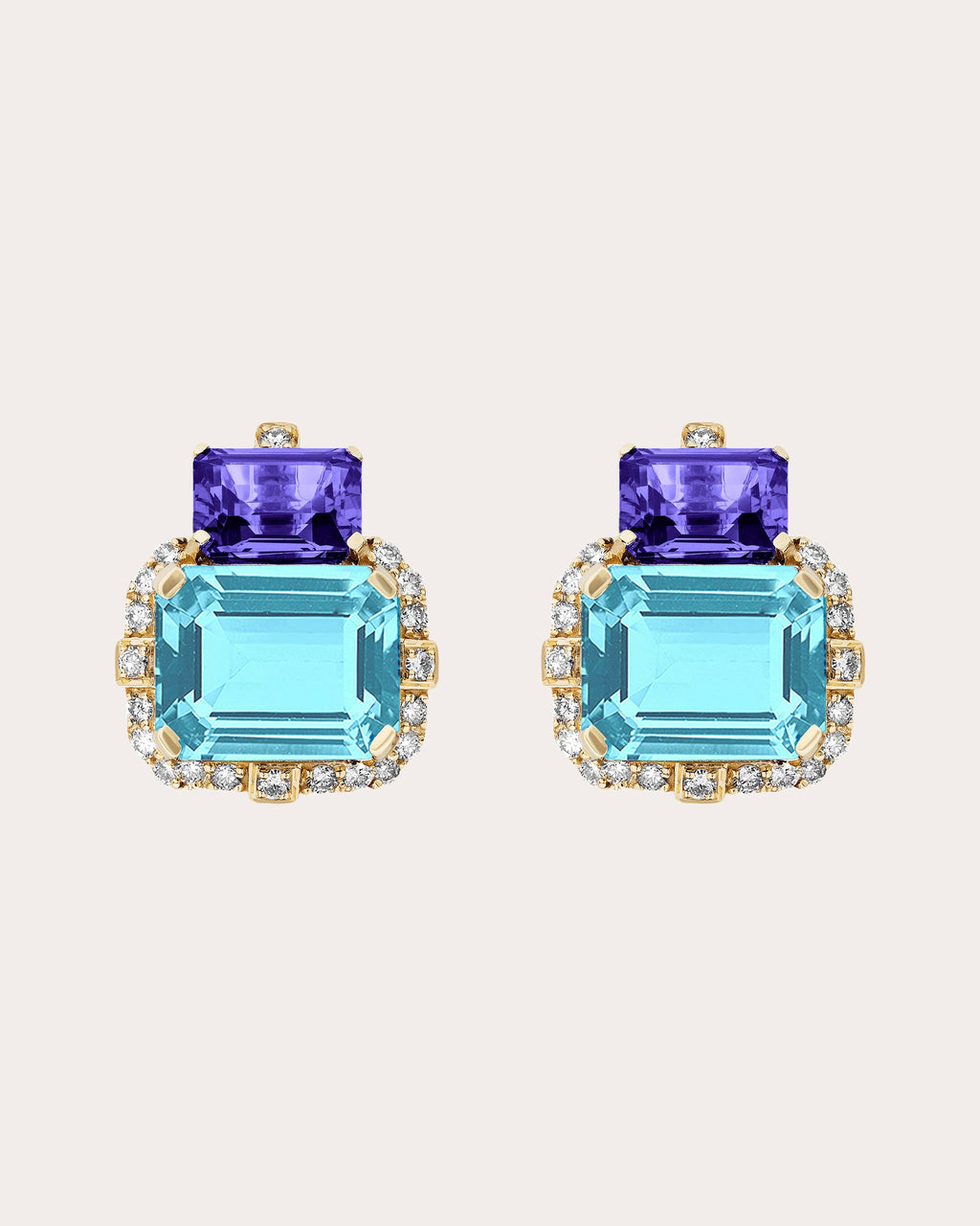 Tanzanite & Topaz Diamond-Accent 18k Gold Stud Earrings