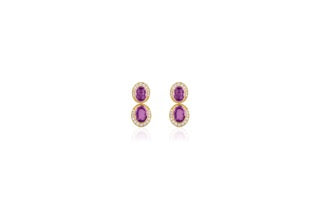 Limited Edition Faceted Oval Purple Sapphire Knife Edge & Detachable Earrings with Diamonds in 18K Yellow Gold