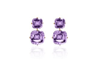 Gossip 2 Tier Amethyst Cushion Cut Earrings in 18KT Yellow Gold