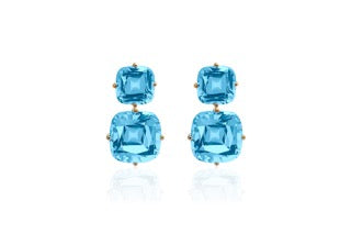 Gossip Blue Topaz 2 Tier Cushion Cut Earrings in 18K Yellow Gold