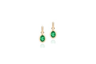 Limited Edition Faceted Oval Emerald Earrings with Small Hoop in 18K Yellow Gold