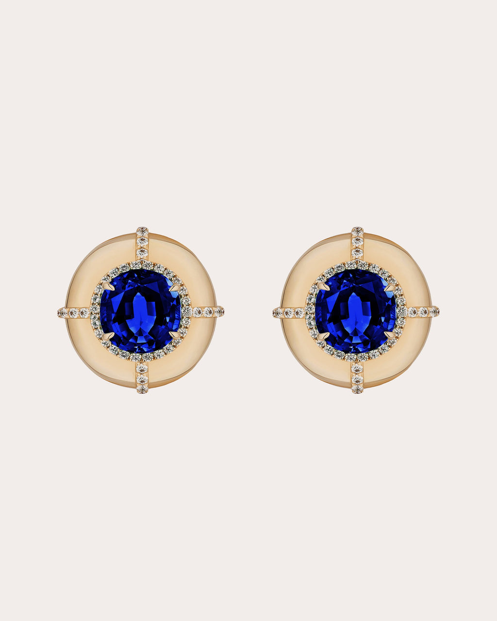 Limited Edition Medallion 18K Gold Sapphire and Diamond Stud Earrings
