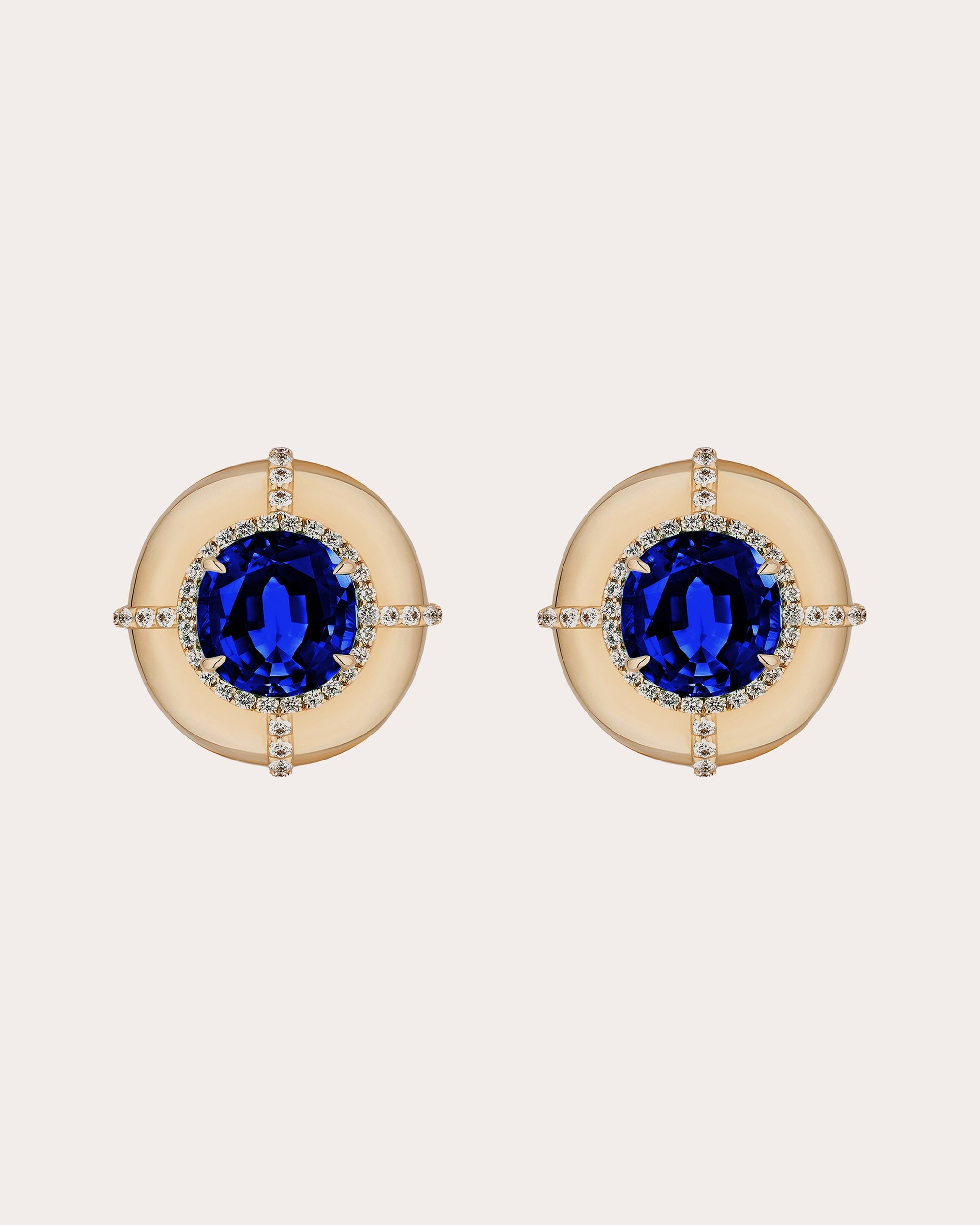 Limited Edition Medallion 18K Gold Sapphire and Diamond Stud Earrings