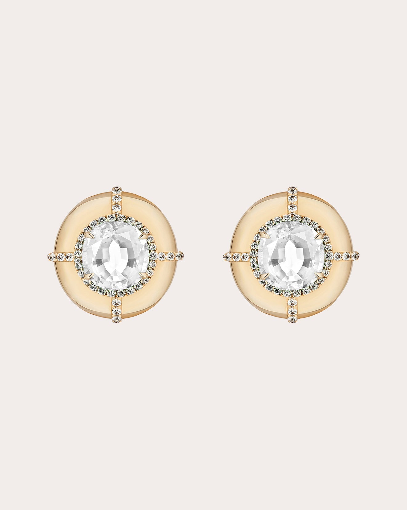 Limited Edition Medallion 18K Gold Diamond Stud Earrings