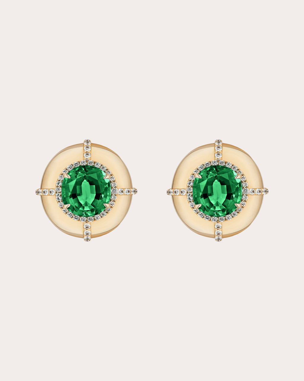 Emerald & Diamond 18k Gold Stud Earrings