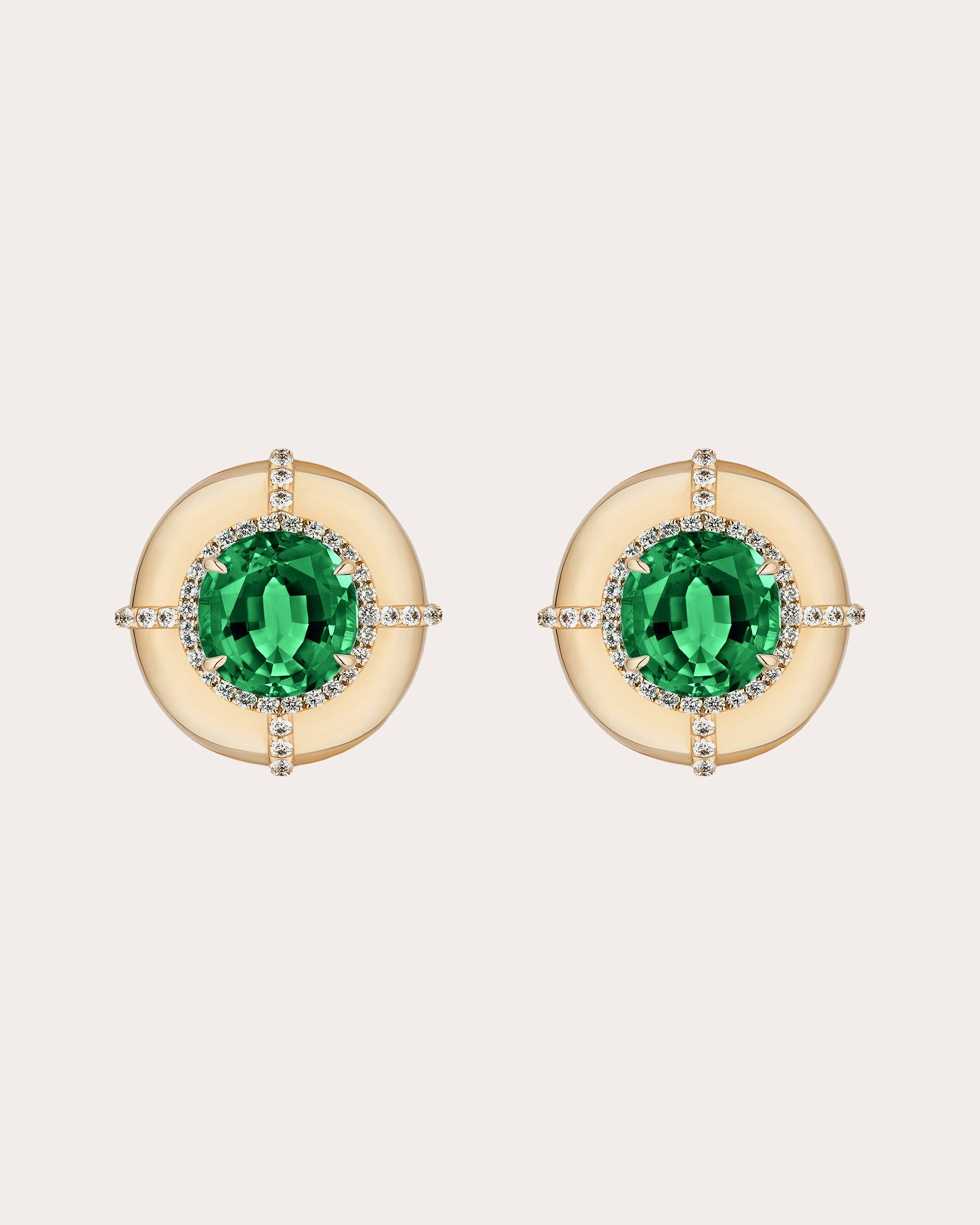 Emerald & Diamond 18k Gold Stud Earrings