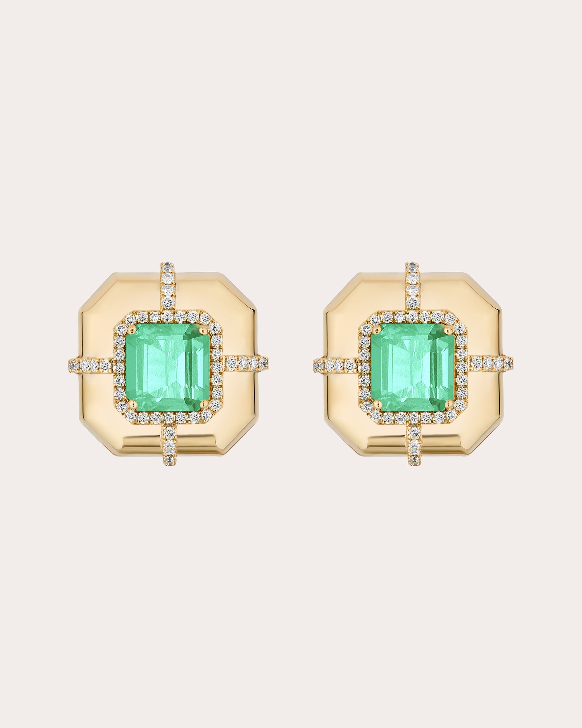 Emerald & Diamond 18k Gold Stud Earrings