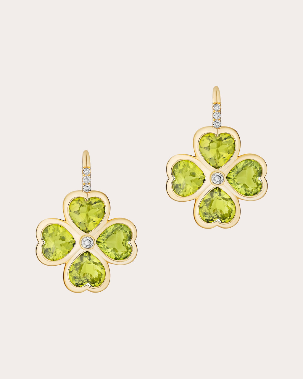 G-One Clover 18K Gold Peridot and Diamond Earrings
