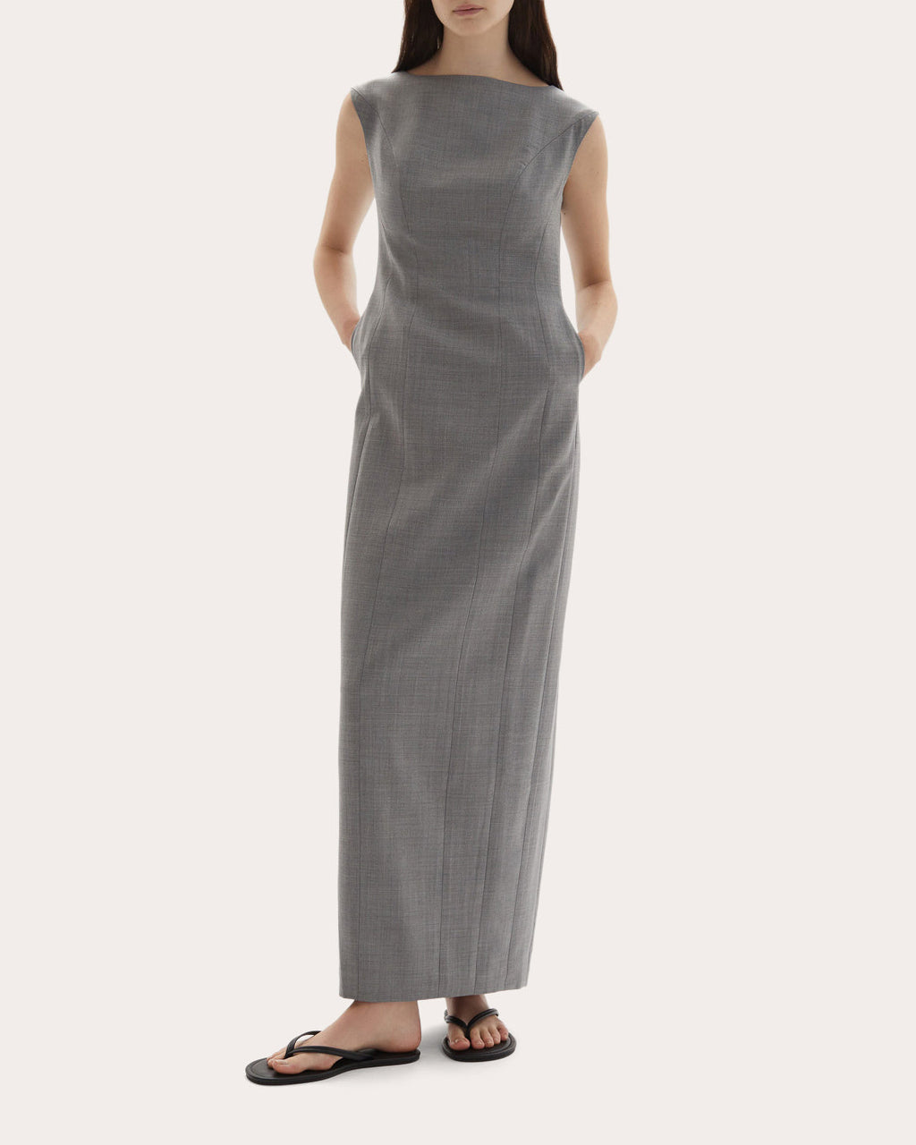Kelli Wool Structured Boatneck Maxi Dress