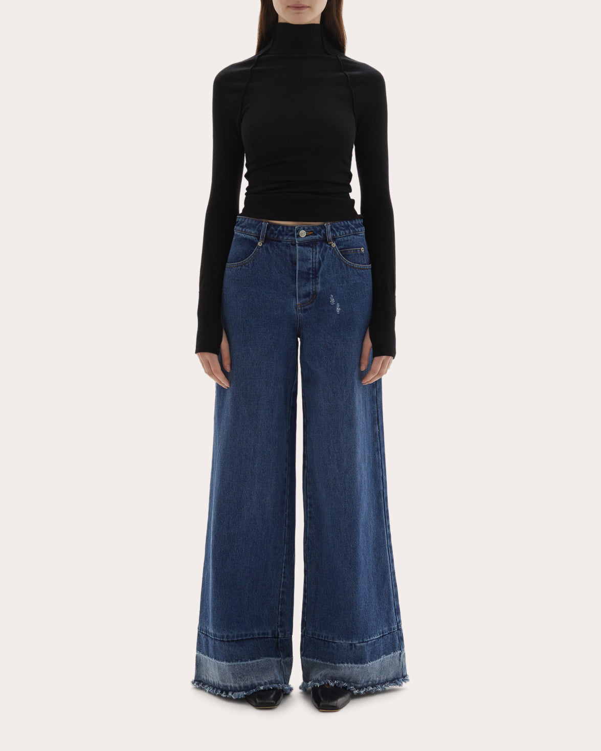 Adrianne Washed Raw-Hem Wide-Leg Jeans