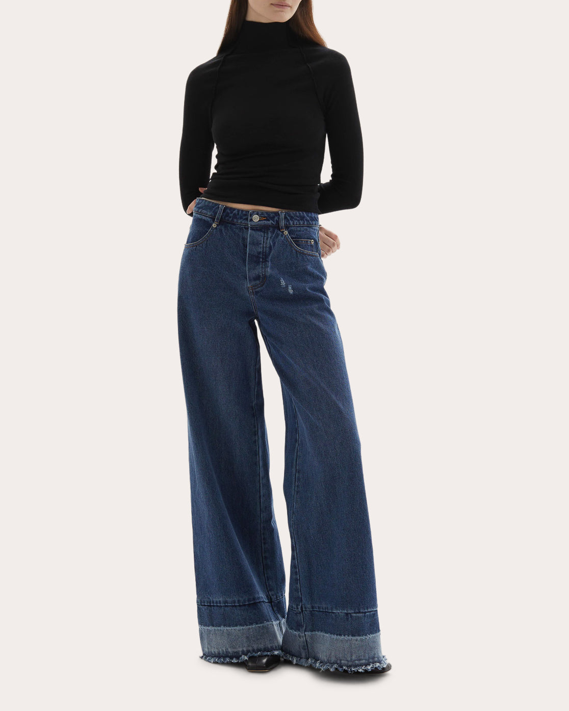 Adrianne Washed Raw-Hem Wide-Leg Jeans