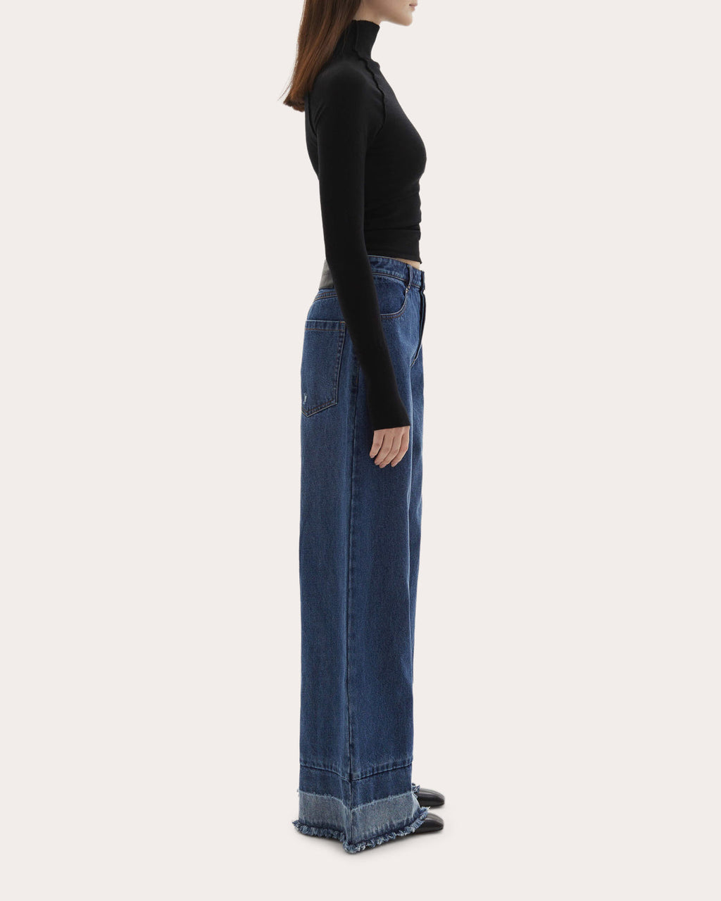 Adrianne Washed Raw-Hem Wide-Leg Jeans