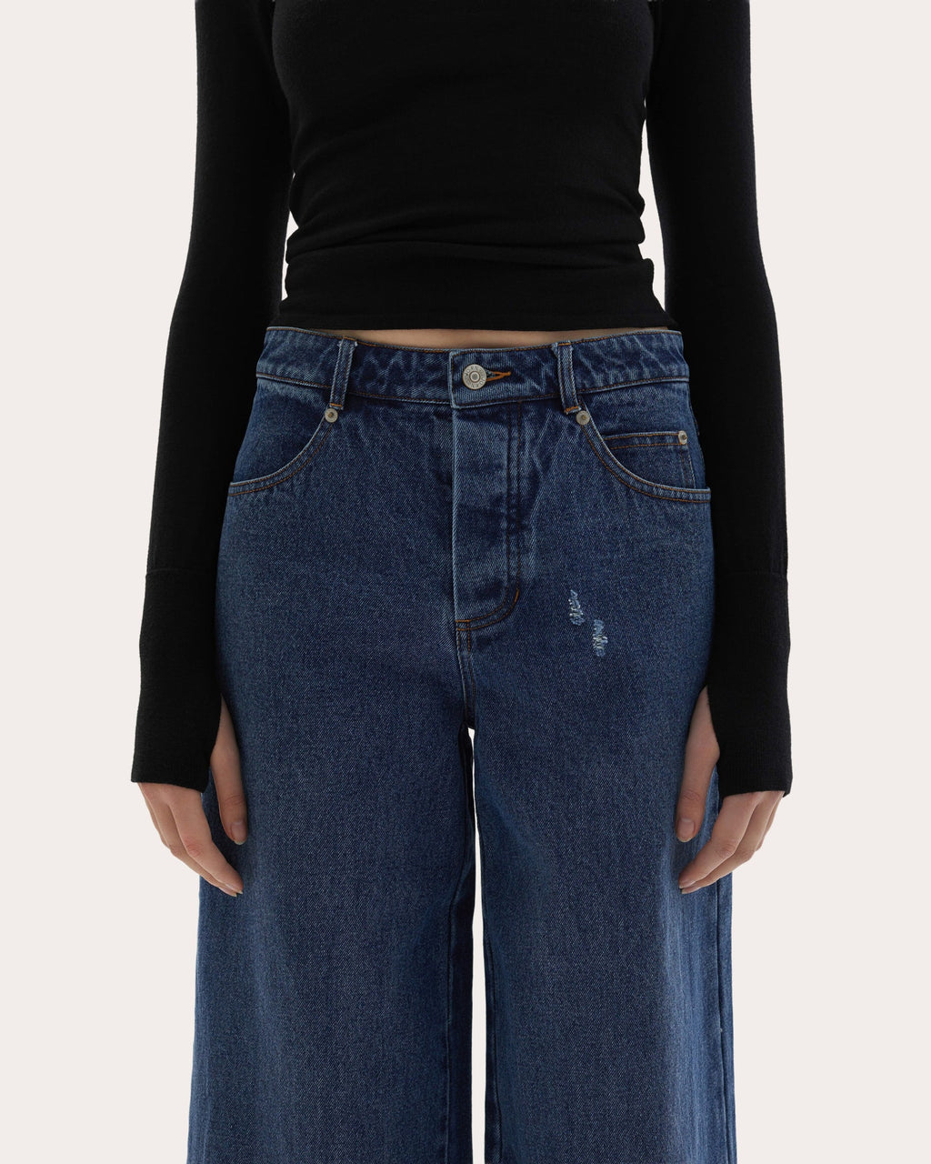 Adrianne Washed Raw-Hem Wide-Leg Jeans