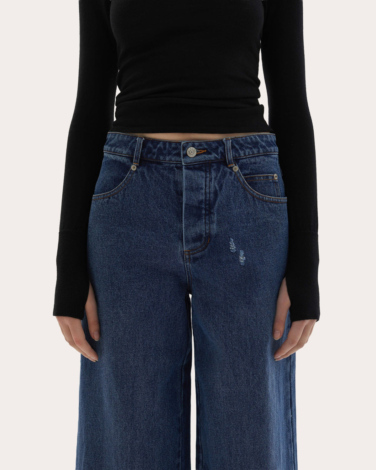 Adrianne Washed Raw-Hem Wide-Leg Jeans