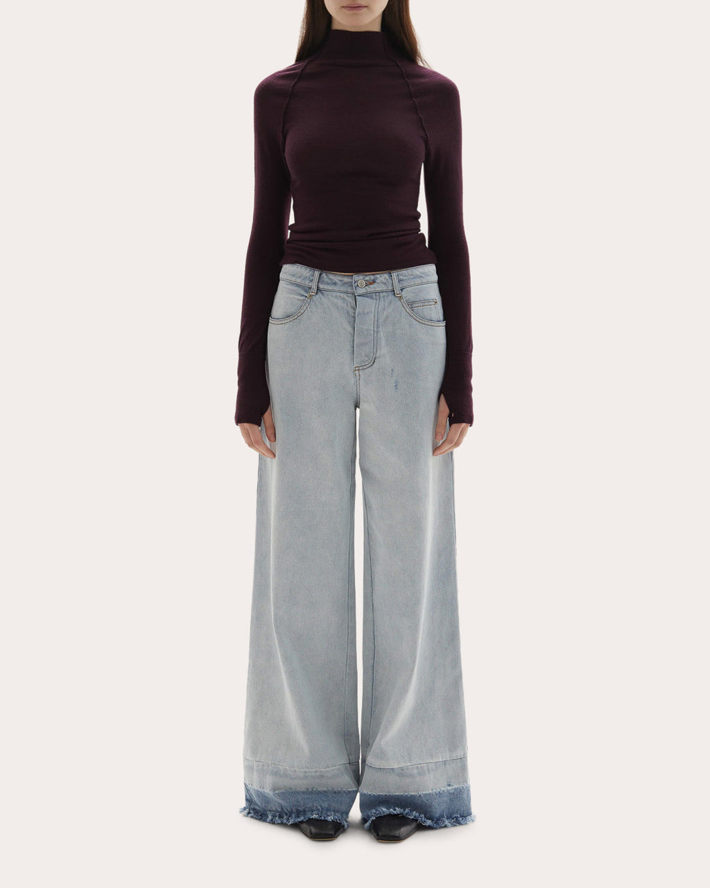 Adrianne Washed Raw-Hem Wide-Leg Jeans