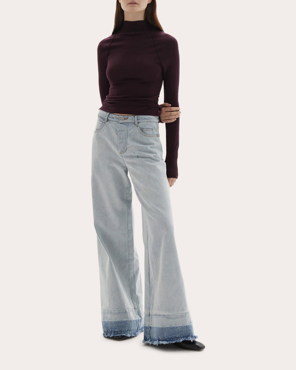 Adrianne Washed Raw-Hem Wide-Leg Jeans