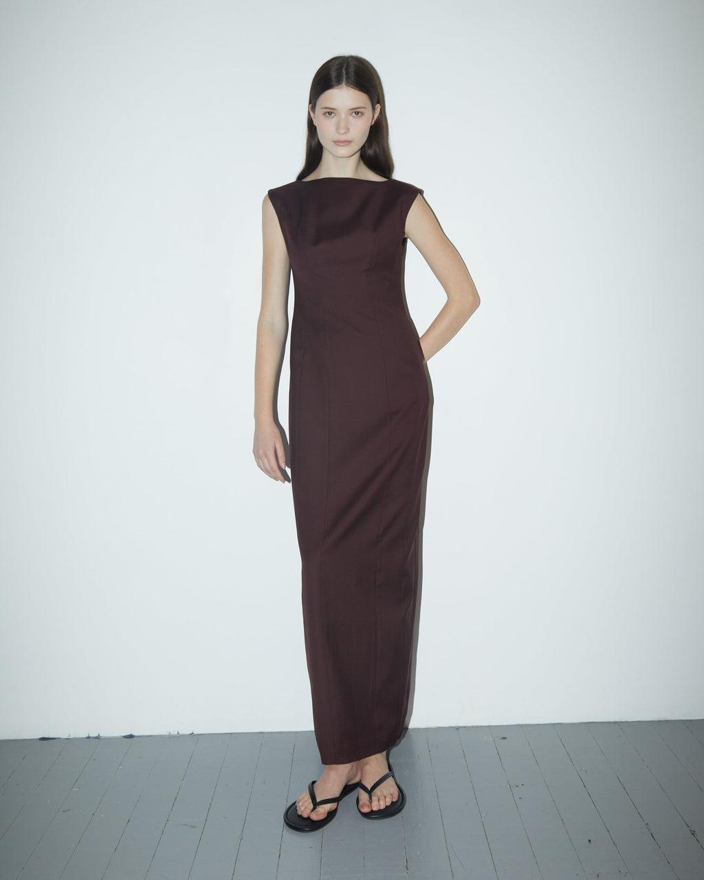 Kelli Wool Structured Boatneck Maxi Dress