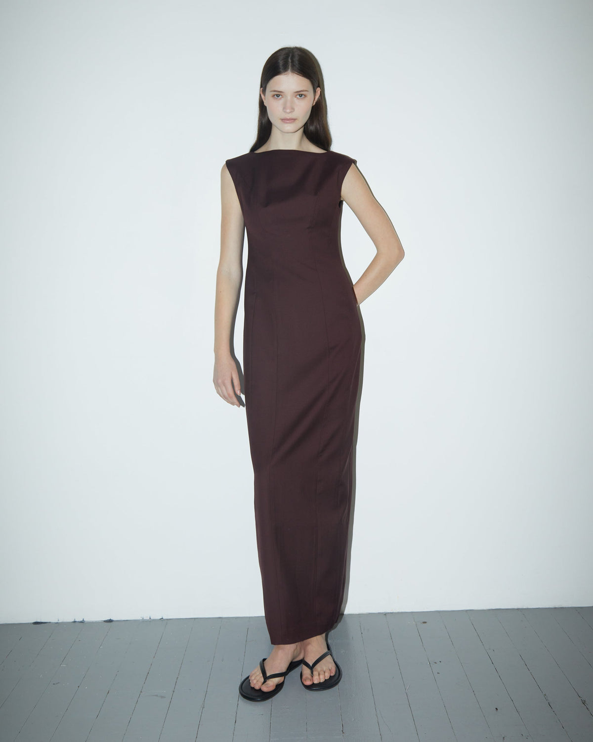 Kelli Wool Structured Boatneck Maxi Dress